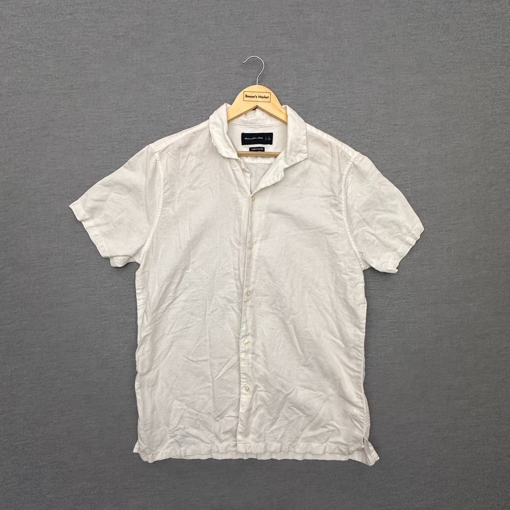 Abercrombie & Fitch Linen Blend Shirt Mens Large Ivory Prep Old Money Casual